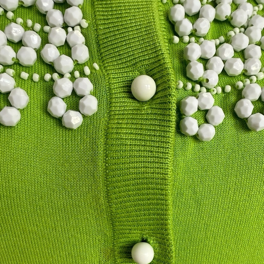 🌼 Kate Spade Green Floral Beaded Garden Cardigan Embellished Sweater – Size M - Picture 8 of 11